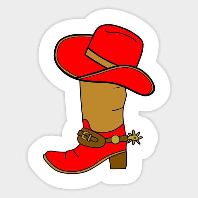 RED And Brown Cowboy Boot And Hat Sticker by SartorisArt1